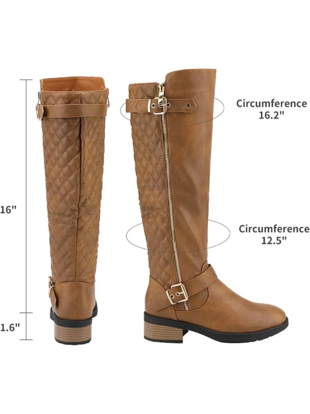Women's Camel Comfortable Chunky Block Heel Round Toe Side Zipper Knee High Boot